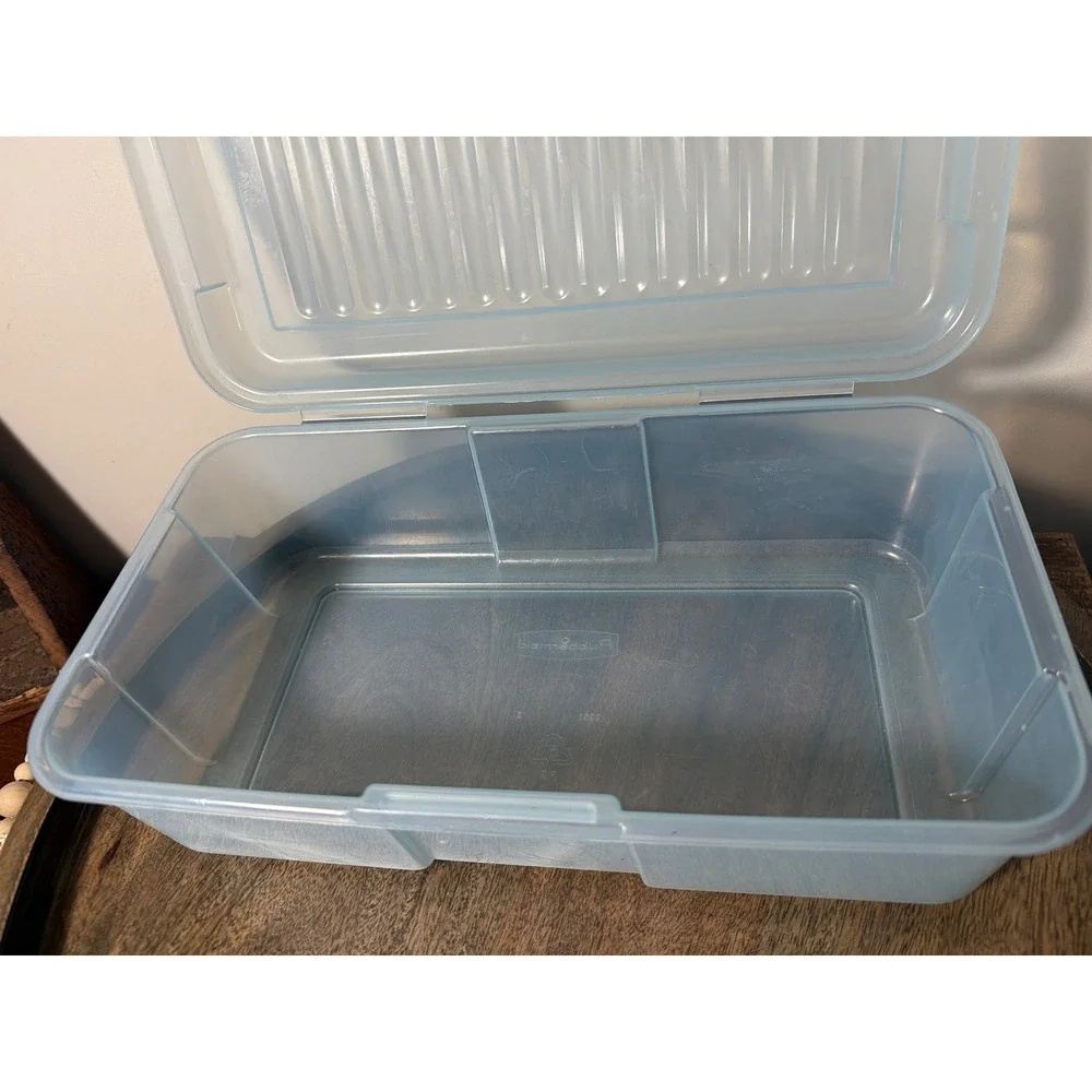 Vintage Rubbermaid Keepers Shoe Box Clear Blue Hinged Latch Snap Case 6 Qt